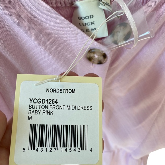 NWT GOOD LUCK GEM Button Front Sleeveless Midi Dress Baby Pink Size M - Picture 7 of 8